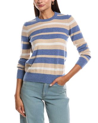 Minnie Rose Striped Cashmere Pullover