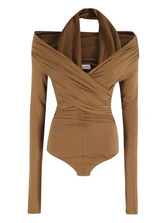 Andamane Yvonne draped long-sleeve bodysuit - women - Viscose/Elastane - 38 - Brown