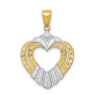 Diamond2Deal 14k Yellow Gold Rhodium Cut-Out Heart Charm