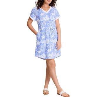 Tommy Bahama Marina del Mar Palmae Cotton Fleece V-Neck Dress in White at Nordstrom, Size X-Large