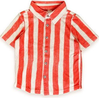 Miki Miette Jerry Short Sleeve Buttondown in Red Stripe at Nordstrom, Size 12-18M