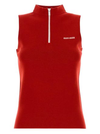 Miu Miu Gilet con mezza zip - Rosso