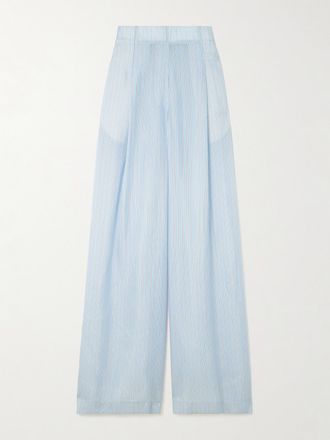 Dries Van Noten Pantaloni A Gamba Larga In Cr&ecirc;pe Satin A Righe - Blu