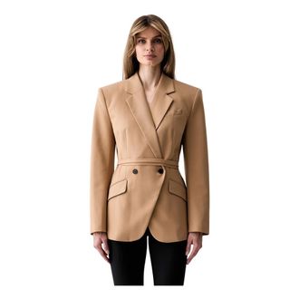 Karl Lagerfeld Jassen, Dames, Bruin, L, Leer, Dubbele-knoop blazer