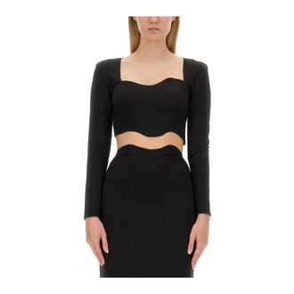 Staud Corde Long Sleeve Crop Top - Tops - Mujer - Negro - L