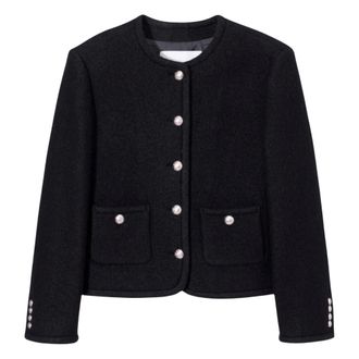 Dunst Klassieke Tweed Blazer - Dames - Jassen - Zwart - Maat: S Tweed