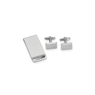 Diamond2Deal Silver-plated Rectangular Engravable Cuff Link and Money Clip Set