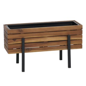 Hhg Jardinera Hhg-480, Maceta Para Flores Y Plantas, Para Interior Y Exterior, De Madera De Acacia Con Certificaci&oacute;n Mvg, 35 X 62 X 26 Cm, Marr&oacute;n