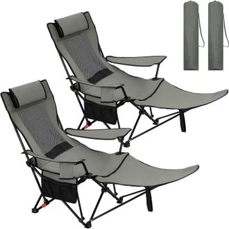 Woltu Woltu Juego De 2 Sillas Plegables De Pesca Con Portavasos, Bolsillo Lateral Y Reposapi&eacute;s Para Camping, Pesca Y Playa, Color Gris