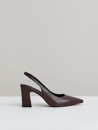 Reiss Chocolate Leather Slingback Court Shoes, X09