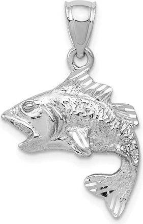 Diamond2Deal 14k White Gold Polished Textured Bass Fish Pendant