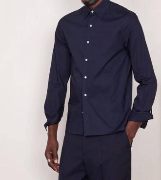 Officine Générale Eloi Organic Cotton Poplin Shirt In Dark Navy
