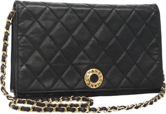 Chanel Vintage Full Flap Bag Quilted Lambskin Black Leather Bag (Pre-Owned)