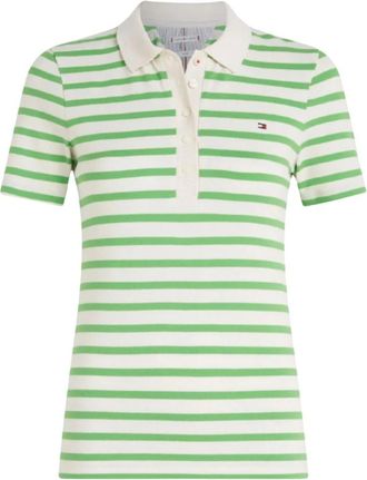 Tommy Hilfiger 1985 Slim Pique Stripe Polo Shirt - Dames - Polos - Groen - 2XS - Katoen - Tops