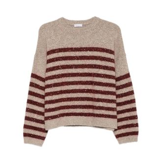 Brunello Cucinelli Truien & Vesten, Dames, Veelkleurig, S, Ronde hals gebreid
