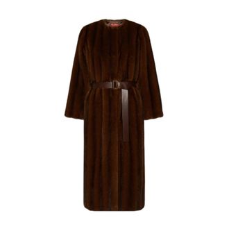 Max Mara Lange Namaakbontjas - Dames - Mantels - Bruin - Maat: S Viscose