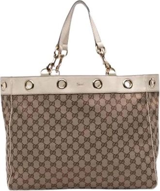 Gucci Pre-owned Tote Bags, female, Brown, Size: ONE SIZE Pre-owned Vintage Canvas Tote Bag