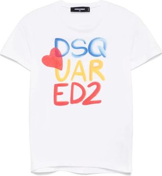 Dsquared2 Tops, Dames, Wit, S, Wit Logo Print Crew Neck T-shirt