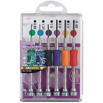 None VESSEL - Set di cacciaviti di precisione TD-58/H0.89, H1.27, H1.5, H2.0, H2.5, +00