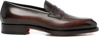 Santoni T50 Penny Loafers - Heren - Loafers - Bruin - 39 1/2 EU - Leer - Schoenen