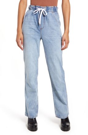 Topshop Womens High Waist Straight Leg Drawstring Jeans