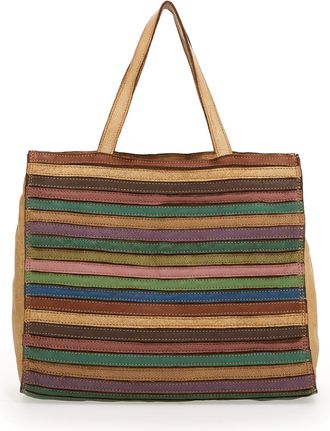 Caterina Lucchi Shopping Bag M Righe Multicolor - T/Cognac