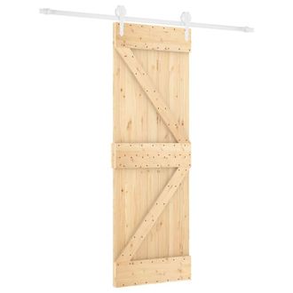 Berkfield Home Sliding Door with Hardware Set 70x210 cm Solid Wood Pine in Brown