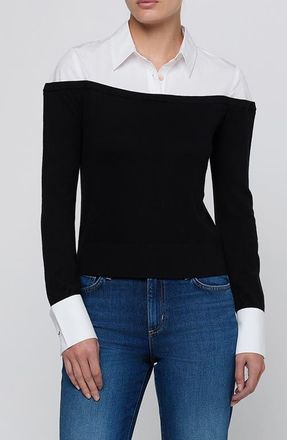 L'agence Mathilde Mixed Media Long Sleeved Top in Black/white at Nordstrom, Size X-Large