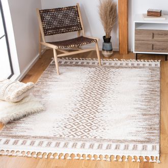 Safavieh Moroccan Tassel Shag Area Rug, Ivory / Beige Bohemian Style Non-Shedding