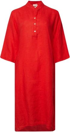 Tiffany & Co. Lange overhemdjurk met zak in linnen - Dames - Casual kleedjes - Rood - S/M - Linnen - Kleedjes