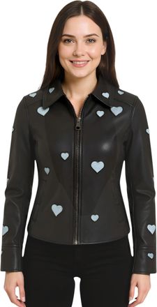 Infinity Leather Womens Black Leather Hearts Biker Jacket - Malta