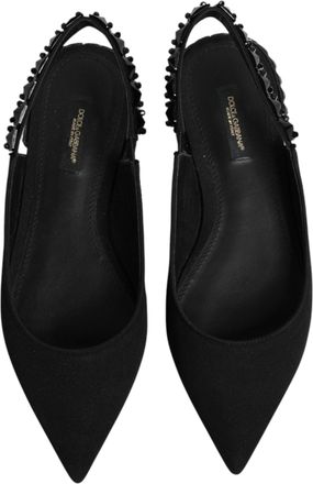 Dolce & Gabbana Womens Black Crystal Charmeuse Slingback Shoes Silk Viscose Elastane