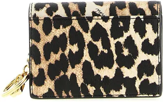 Ganni Leopard-Print Calf Hair Card Case - Beige