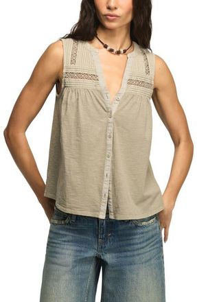 Lucky Brand Lace Inset Cotton Button-Up Tank in Dried Sage at Nordstrom, Size X-Large