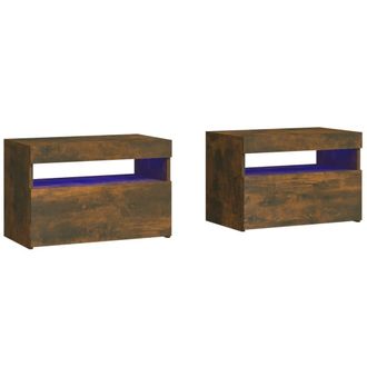 vidaXL Mesitas De Noche Con Luces Led 2 Uds Roble Ahumado 60x35x40 Cm Vidaxl