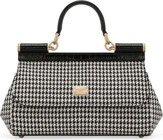 Dolce & Gabbana houndstooth tote bag - women - Acrylic/CALFSKIN/CALFSKIN/Cotton/Virgin Wool/Viscose - One Size - Black