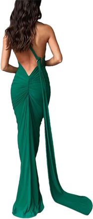 Generic Women One Shoulder Backless Adjustable Scarf Loop Ruched Sexy Maxi Dress GN S