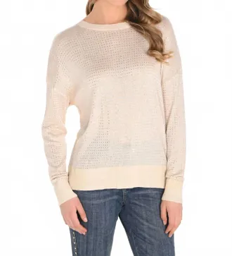 Frank Lyman Design Womens Crew Neck Crystal Top In Beige