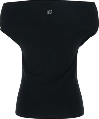Semicouture Womens Sleeveless Top Off-Shoulder Black Cotton Tops