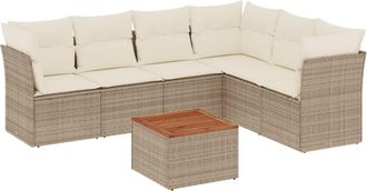 vidaXL Set Sof&aacute;s De Jard&iacute;n 7 Piezas Y Cojines Rat&aacute;n Sint&eacute;tico Beige Vidaxl