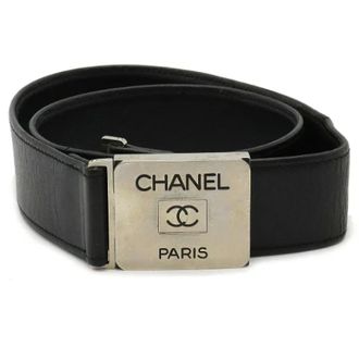 Chanel Pre-owned Belts, female, Black, Size: ONE SIZE Pre-owned Leather Coco Mark Belt Black
