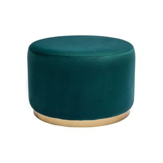 Miliboo Miliboo - Pouf rotondo in velluto blu petrolio e metallo dorato D54 cm amaya