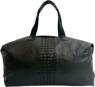 Bottega Veneta Black Leather Boston Bag Handbag Tote Bag (Pre-Owned)