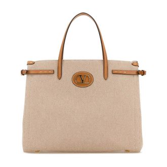 Valentino Garavani Handbags, female, Beige, Size: ONE SIZE Antibes Medium Canvas Shopping Bag