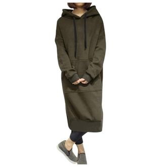 Generic Women Winter Warm Hooded Hoodie Baggy Pullover Oversize Sweatshirt Long Dress Oversized Zipper Hoodies Women (Green, XL)