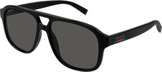 Gucci Pilotenzonnebril - Heren - Zonnebrillen - Zwart - 57 MM - Accessoires