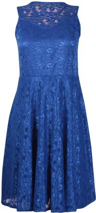 Generic MMK Womens Vintage Floral Lace Flare Skater Swing Dress - Ladies Sleeveless Floral Lace Round Neck Cocktail Party Wedding Dress (Blue, 28)