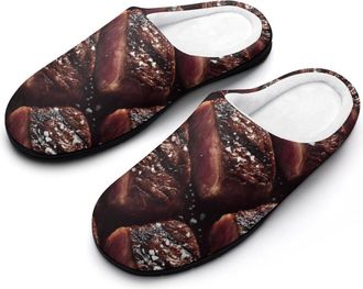 Generic Steak Mens House Slippers Memory Foam Washable Cotton Slip on Home Shoes