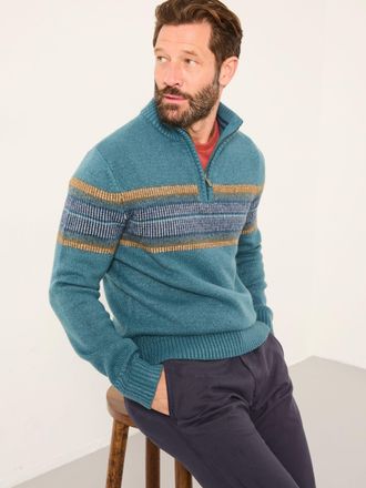 Fat Face FatFace Runswick Teal Blue Half Zip Neck Knitted Jumper