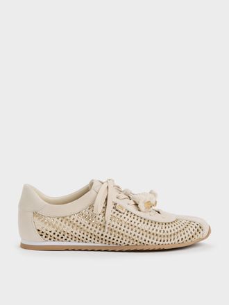 Charles & Keith Jace Crochet & Suede Flower Sneakers